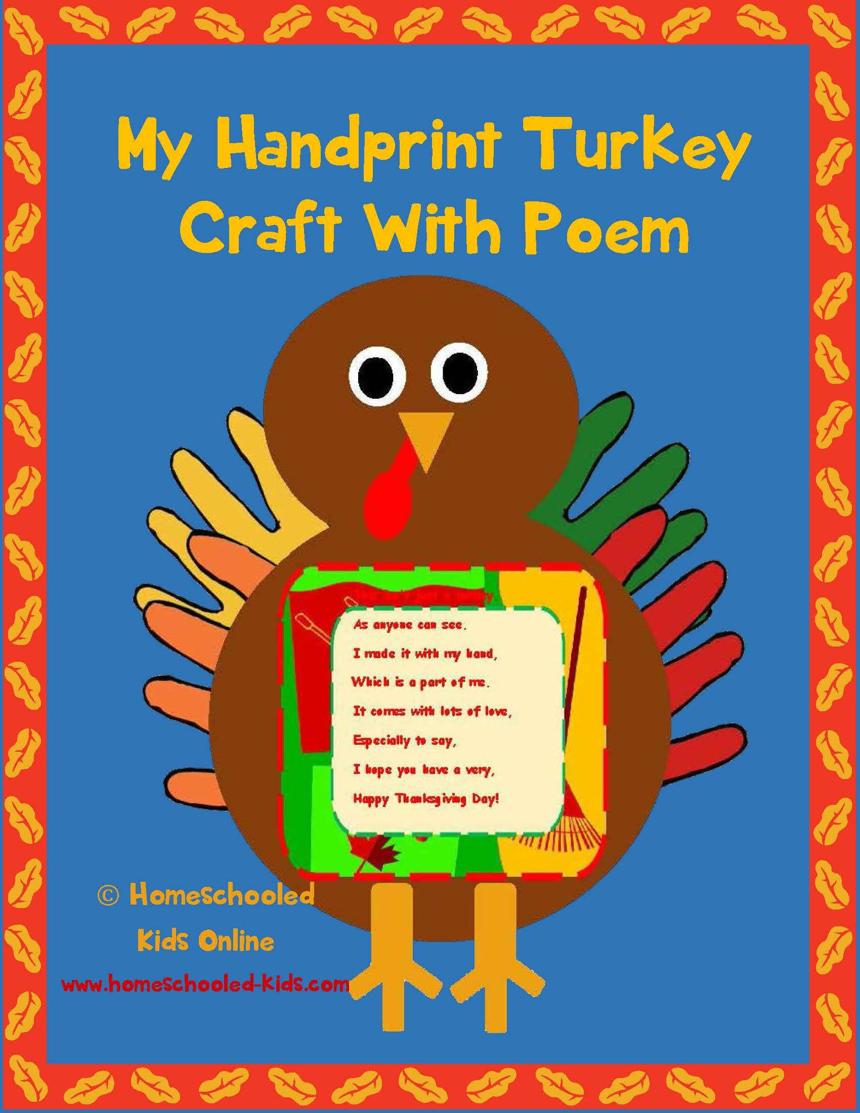 Magazine For Homeschooled Kids Hand Print Turkey Craft With Poem