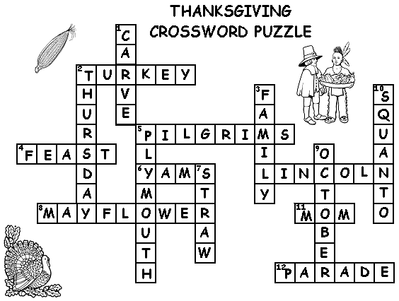 Thanksgiving Crossword Puzzle - Solution